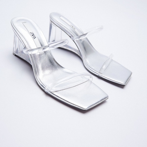 NWT Zara metallic wedge sandals - transparent